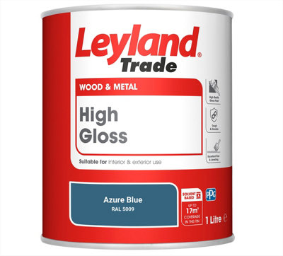 Leyland Trade Wood & Metal High Gloss Paint Azure Blue (RAL 5009) 1L