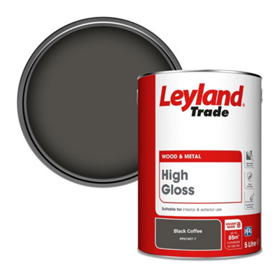 Leyland Trade Wood & Metal High Gloss Paint Black Coffee (PPG1007-7) 5L