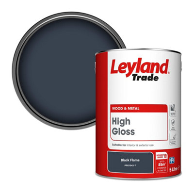 Leyland Trade Wood & Metal High Gloss Paint Black Flame (PPG1043-7) 5L