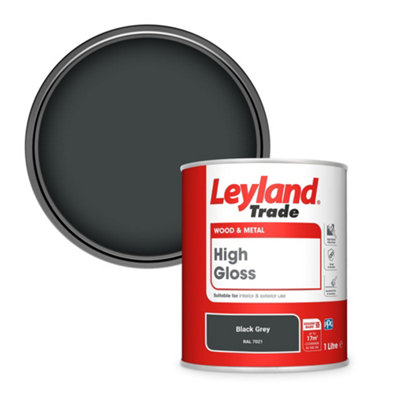 Leyland Trade Wood & Metal High Gloss Paint Black Grey (RAL 7021) 1L