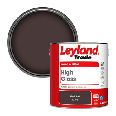 Leyland Trade Wood & Metal High Gloss Paint Black Red (RAL 3007) 2.5L