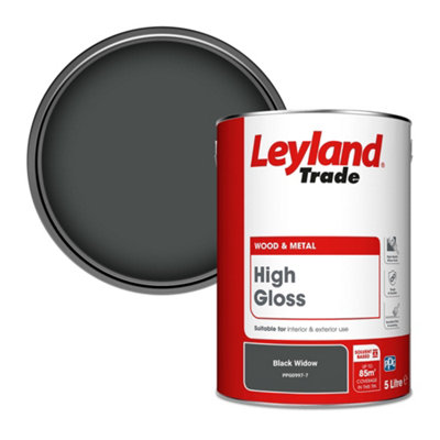 Leyland Trade Wood & Metal High Gloss Paint Black Widow (PPG0997-7) 5L