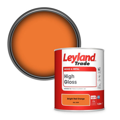 Leyland Trade Wood & Metal High Gloss Paint Bright Red Orange (RAL 2008) 1L