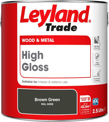 Leyland Trade Wood & Metal High Gloss Paint Brown Green (RAL 6008
