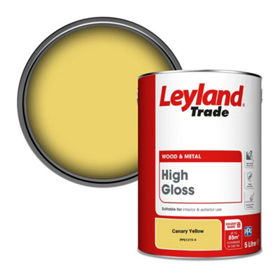 Leyland Trade Wood & Metal High Gloss Paint Canary Yellow (PPG1215-4) 5L