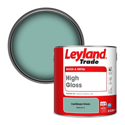 Leyland Trade Wood & Metal High Gloss Paint Caribbean Green (PPG1141-4) 2.5L