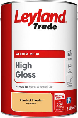 Leyland Trade Wood & Metal High Gloss Paint Chunk of Cheddar (PPG1204-5) 5L