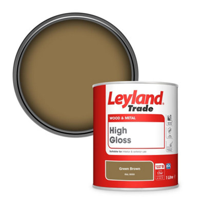 Leyland Trade Wood & Metal High Gloss Paint Green Brown (RAL 8000) 1L