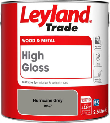 Leyland Trade Wood & Metal High Gloss Paint Hurricane Grey (10A07) 2.5L