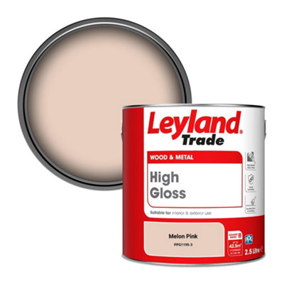 Leyland Trade Wood & Metal High Gloss Paint Melon Pink (PPG1195-3) 2.5L