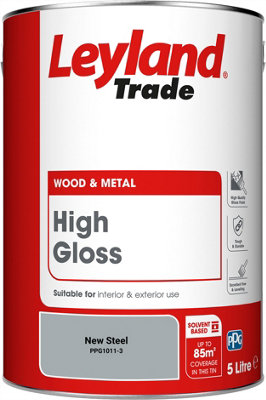 Leyland Trade Wood & Metal High Gloss Paint New Steel (PPG1011-3) 5L