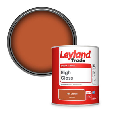 Leyland Trade Wood & Metal High Gloss Paint Red Orange (RAL 2001) 1L