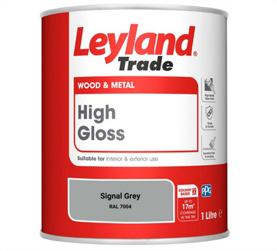 Leyland Trade Wood & Metal High Gloss Paint Signal Grey (RAL 7004) 1L