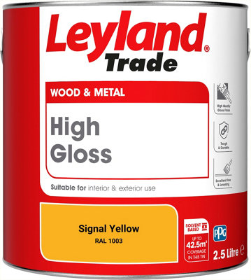 Leyland Trade Wood & Metal High Gloss Paint Signal Yellow (RAL 1003) 2.5L
