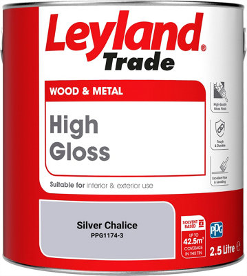 Leyland Trade Wood & Metal High Gloss Paint Silver Chalice (PPG1174-3) 2.5L