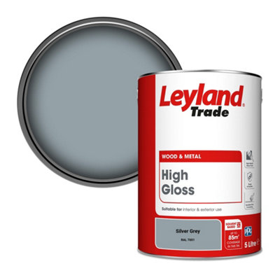 Leyland Trade Wood & Metal High Gloss Paint Silver Grey (RAL 7001) 5L