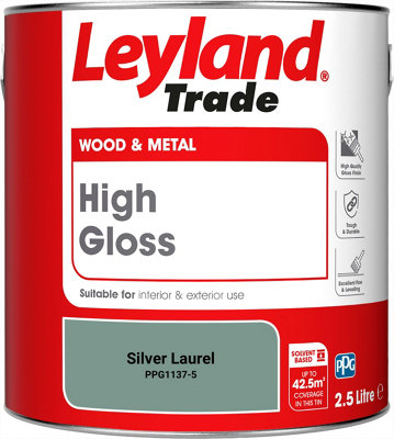 Leyland Trade Wood & Metal High Gloss Paint Silver Laurel (PPG1137-5) 2.5L