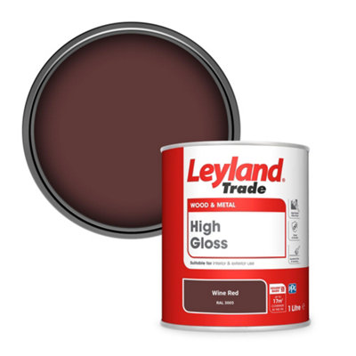 Leyland Trade Wood & Metal High Gloss Paint Wine Red (RAL 3005) 1L