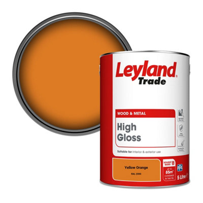 Leyland Trade Wood & Metal High Gloss Paint Yellow Orange (RAL 2000) 5L