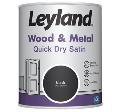 Leyland Wood & Metal Black Quick Dry Satin Paint 750ml