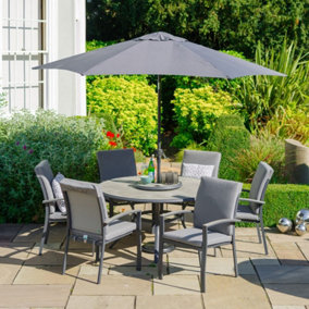 LG Outdoor Turin 6 Seat Aluminium Dining Set with Lazy Susan and 3.0m Parasol