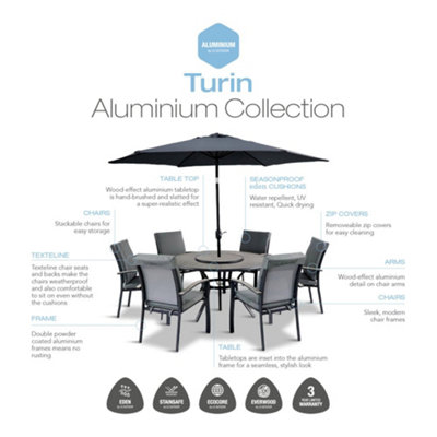 LG Outdoor Turin 8 Seat Large Modular Aluminium Dining Set with Adjustable Table