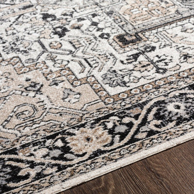 LIANA BADEN Round Machine Washable Traditional Boho Beige Area Rug 200 x 200 cm