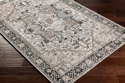 LIANA BADEN Round Machine Washable Traditional Boho Beige Area Rug 200 x 200 cm