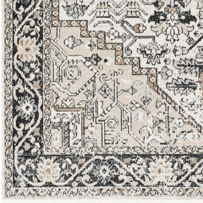 LIANA BADEN Round Machine Washable Traditional Boho Beige Area Rug 200 x 200 cm