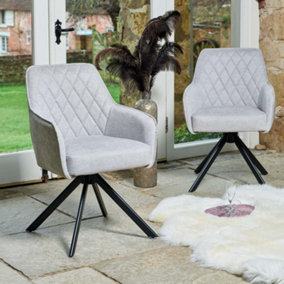 Libby Dining Chair - Silver (Set of 2) Modern Rotating Pocket Sprung Seat with Diamond Stitched Back