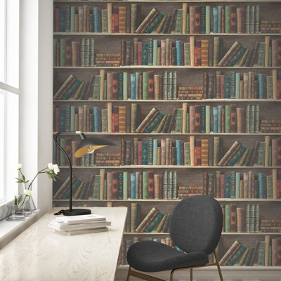 Library Books Antique Wallpaper 3D Realistic Effect Retro Classic Book Shelves