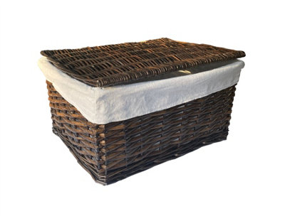 Lidded Wicker Storage Basket With Lining Xmas Hamper Basket Brown Medium 35 x 24 x 15 cm