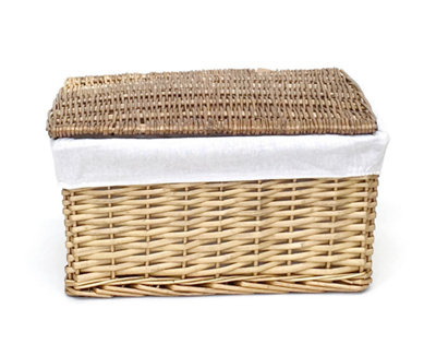 Lidded Wicker Storage Basket With Lining Xmas Hamper basket Extra Large 46x35x24 cm,Natural