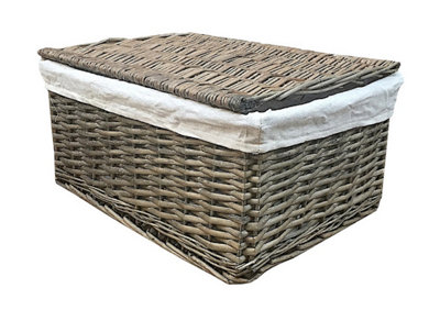 Lidded Wicker Storage Basket With Lining Xmas Hamper Basket Extra Large 46x35x24 cm,Oak