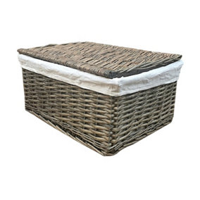 Lidded Wicker Storage Basket With Lining Xmas Hamper Basket Large 40X30X20 cm,Oak