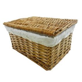 Lidded Wicker Storage Basket With Lining Xmas Hamper Basket Large 40X30X20 cm,Pine