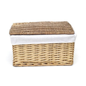 Lidded Wicker Storage Basket With Lining Xmas Hamper basket Medium 35x24x15 cm,Natural