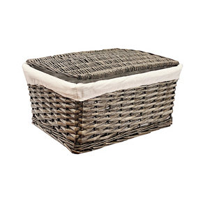 Lidded Wicker Storage Basket With Lining Xmas Hamper Basket Medium 35x24x15 cm,Oak