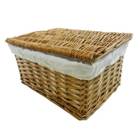 Lidded Wicker Storage Basket With Lining Xmas Hamper Basket Medium 35x24x15 cm, Pine