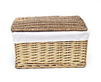 Lidded Wicker Storage Basket With Lining Xmas Hamper basket Small 30x20x11.5 cm,Natural