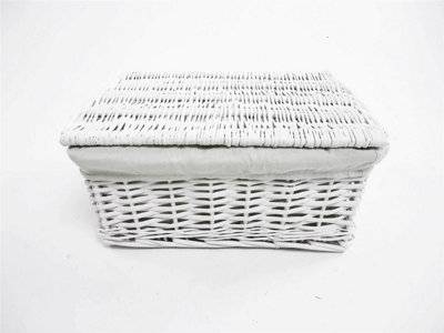 Lidded Wicker Storage Basket With Lining Xmas Hamper Basket White,Large 40x30x20cm