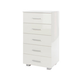 Lido 5 narrow chest of drawers, White
