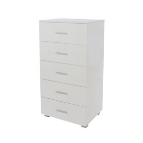 Lido 5 narrow tall chest of drawers, White