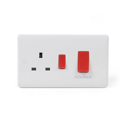 Lieber 45A Silk White Cooker Control Unit with 13A Socket - Curved Edge