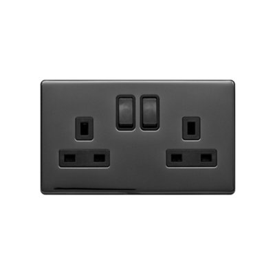 Lieber Black Nickel 13A 2 Gang Switched Socket, Double Pole