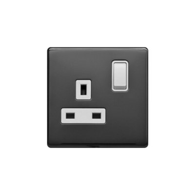Lieber Black Nickel & White 13A 1 Gang Switched Socket, Double Pole - Screwless