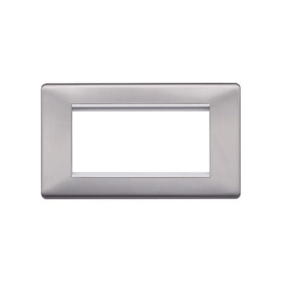 Lieber Brushed Chrome Double Data Plate 4 Modules - White Insert Screwless