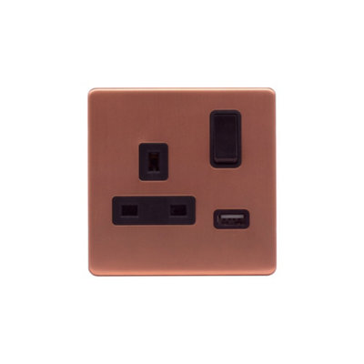 Lieber Brushed Copper 1 Gang 13A DP Socket with USB-A 3.1A