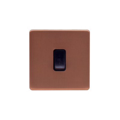 Lieber Brushed Copper 10A 1 Gang 2 Way Switch - Black Insert Screwless