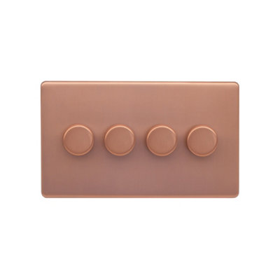 Lieber Brushed Copper 4 Gang 2 -Way Intelligent Dimmer 100W LED (250w Halogen/Incandescent)